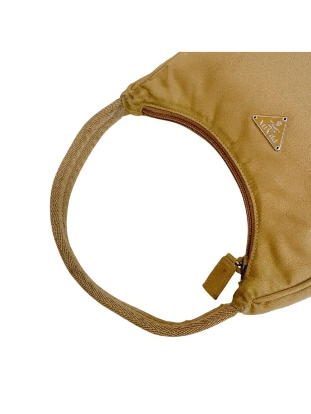 Prada Triangle Logo Nylon Pouch Beige